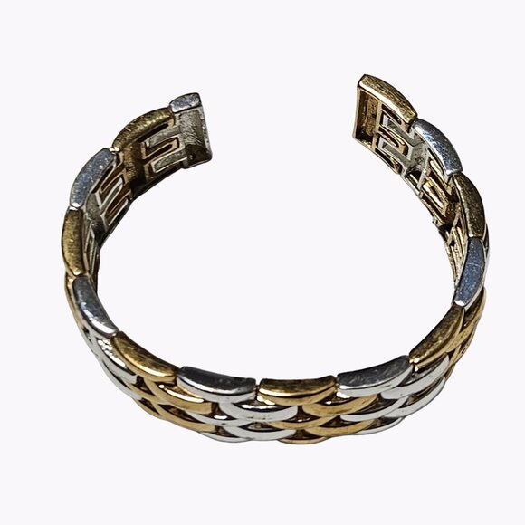 Elegant Two Tone Gold Silver Bar Link Cuff Bracelet Evening Fashion Jewelry - Picture 2 of 4